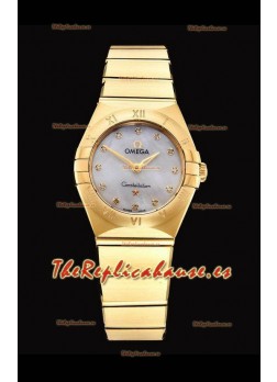 Omega Constellation Ladies Cuarzo Suizo Reloj Réplica a Espejo 1:1 - Caja Oro Amarillo Dial Blanco Perla